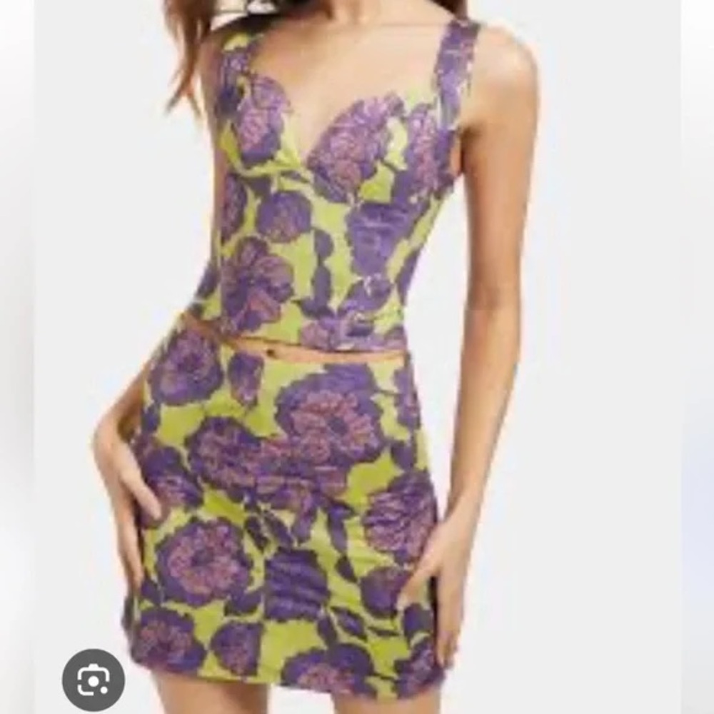 Zara Purple and Green Floral Skirt Set